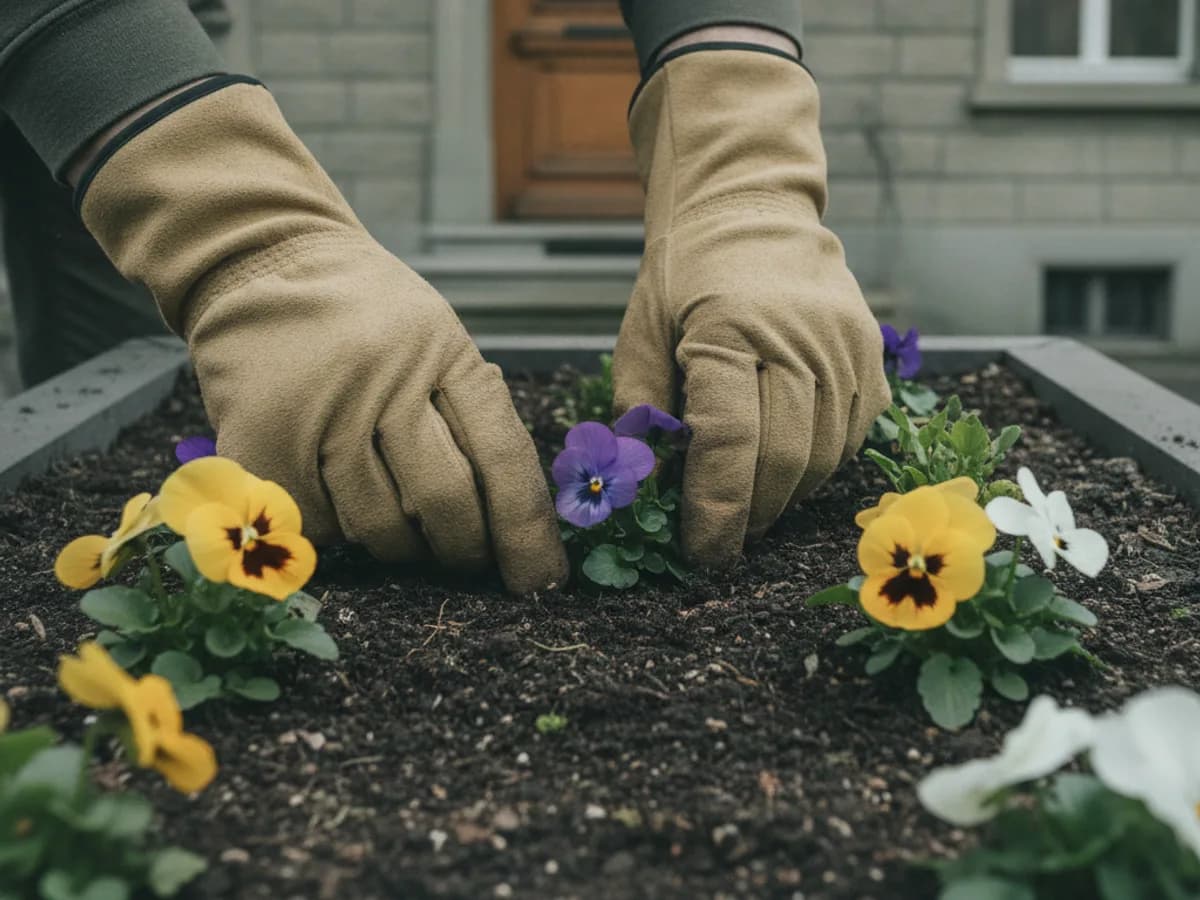 Bepflanzung eines Blumenbeets am Hauseingang